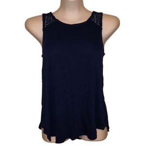 Old Navy Floral Crochet Upper Blue Tank Top